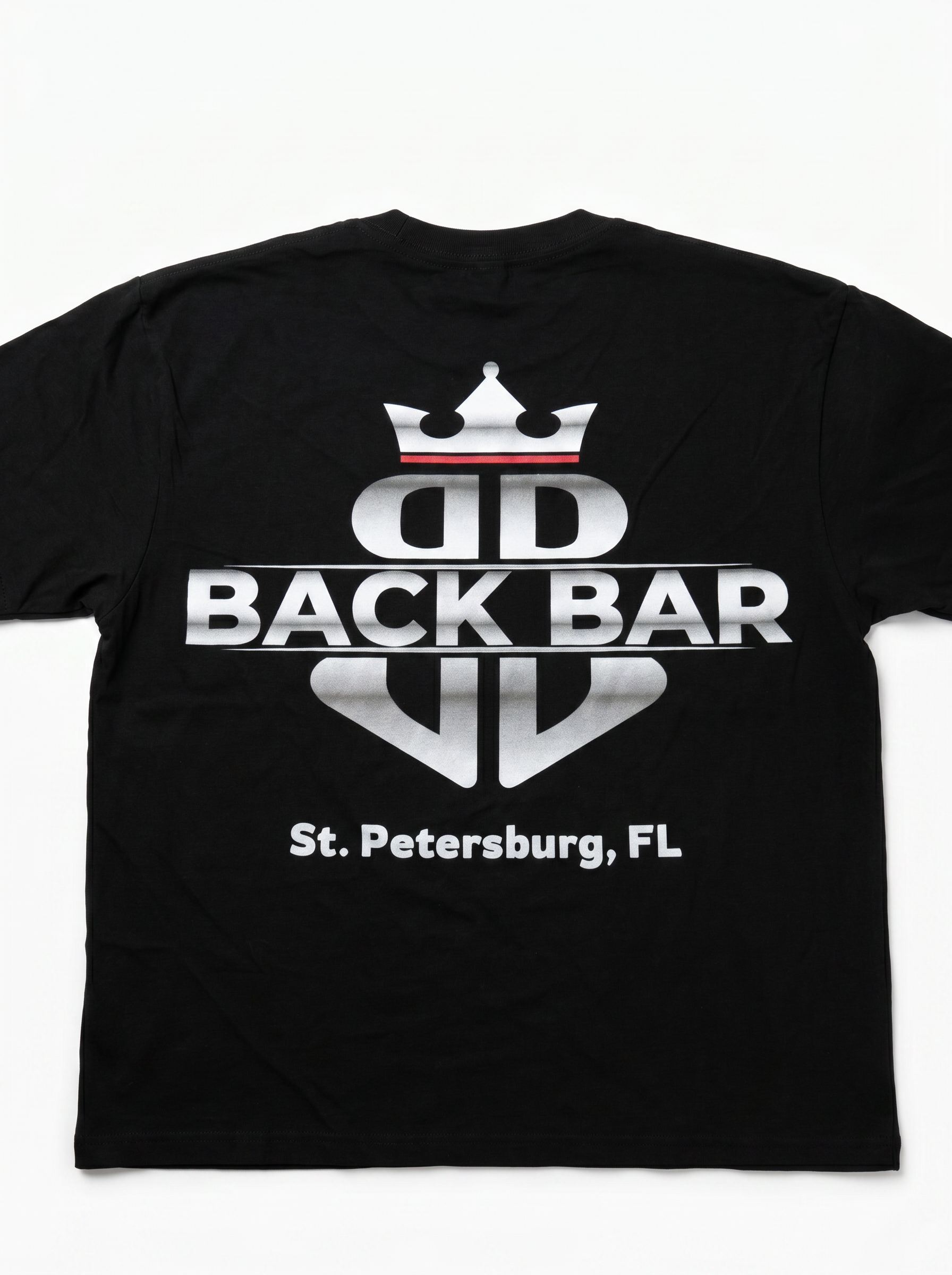 Back of the Back Bar T-shirt with large BB crown logo and 'St. Petersburg, FL'